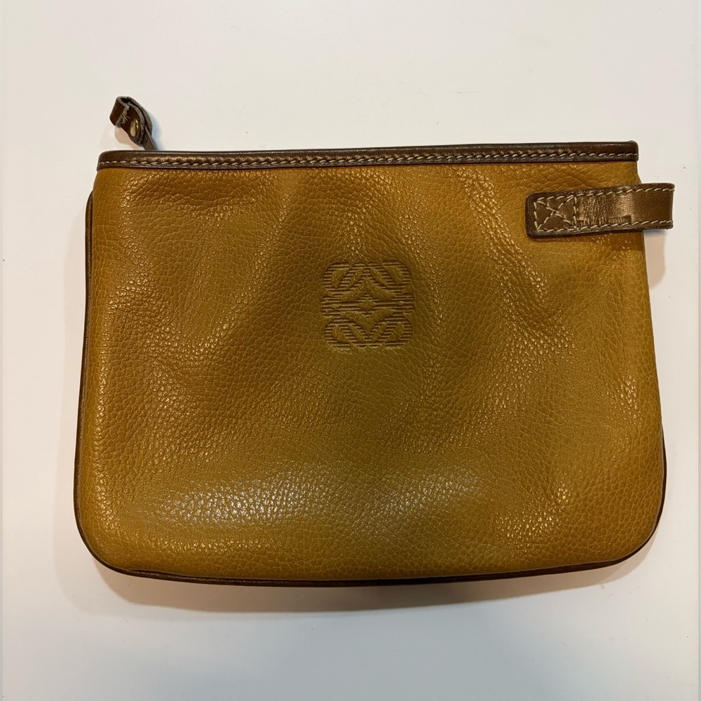 Vintage LOEWE Leather Pouch Clutch Made in Spain Caramel Brown - AUTHENTIC